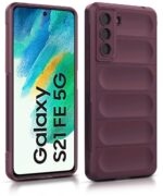 Ultimate Silicon Back Cover Case for Samsung Galaxy S21 FE 5G | Military Grade Drop Protection Shockproof Bumper | AntiSlip Grip | Scratch Proof MicroFibre Cloth Inside (Crimson Red) - Image 2