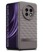 Back Cover for Realme 13 Plus 5G | Realme P1 Speed 5G with Hexa Cube Design | Soft Rubberised Case | Inner Velvet Fabric | Matte Silicone Flexible Mobile Case | Camera Protection - Grey - Image 3