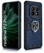 Shock Proof Back Case Mobile Cover for Realme P2 Pro 5G | Back Cover Case (Tough Armor | Hybrid PC + TPU | Ring Holder & in-Built Kickstand | Blue) - Image 2