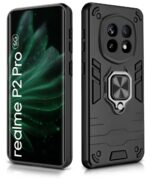 Shock Proof Back Case Mobile Cover for Realme P2 Pro 5G | Back Cover Case (Tough Armor | Hybrid PC + TPU | Ring Holder & in-Built Kickstand | Black) - Image 2