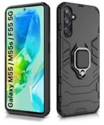 Shock Proof Back Case Mobile Cover for Samsung Galaxy M55 5G | M55s 5G | F55 5G (Tough Armor | Hybrid PC + TPU | Full Protection with Ring Holder & in-Built Kickstand | Black) - Image 4