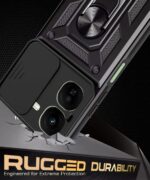 Tough Armor Bumper Mobile Back Case for iQOO Z9x 5G | Sliding Camera Shield Cover | Shock Proof 360? Protection | Hybrid PC + TPU | Ring Holder with Kickstand ? Black - Image 6