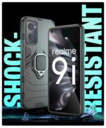 Shock Proof Back Case Mobile Cover for Realme 9I 4G | Back Cover Case (Tough Armor | Hybrid PC + TPU | Ring Holder & in-Built Kickstand | Black) - Image 3