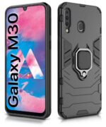 Shock Proof Back Case Mobile Cover for Samsung Galaxy M30 | Back Cover Case (Tough Armor | Hybrid PC + TPU | Ring Holder & inBuilt Kickstand | Black) - Image 2