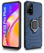 Shock Proof Back Case Mobile Cover for Oppo F19 Pro Plus | Back Cover Case (Tough Armor | Hybrid PC + TPU | Ring Holder & in-Built Kickstand | Blue) - Image 3