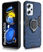 Shock Proof Back Case Mobile Cover for Redmi K50i 5G | Back Cover Case (Tough Armor | Hybrid PC + TPU | Ring Holder & in-Built Kickstand | Blue) - Image 2