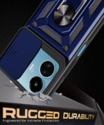 Tough Armor Bumper Mobile Back Case for iQOO Z6 Lite 5G | Sliding Camera Shield Cover | Shock Proof 360? Protection | Hybrid PC + TPU | Ring Holder with Kickstand ? Blue - Image 4