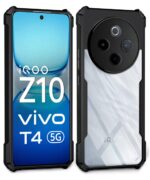 TPU+PC Shock Proof Clear Protective Back Case for Iqoo Z10 5G | Vivo T4 5G - Airedge Technology | 360 Degree Camera Protection | Transparent Hybrid Back Case Mobile Cover - Black - Image 2