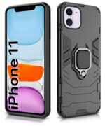 Shock Proof Back Case Mobile Cover for Apple iPhone 11 (6.1-inch) (Armor | Hybrid PC + TPU | Full Protection with Ring Holder Kickstand | Carbon Black) - Image 2