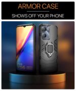 Shock Proof Back Case Mobile Cover for Vivo Y56 5G | Vivo Y16 | Vivo T2X | Bumper Back Cover Case (Tough Armor | Full Protection with Ring Holder & in-Built Kickstand | Black) - Image 3