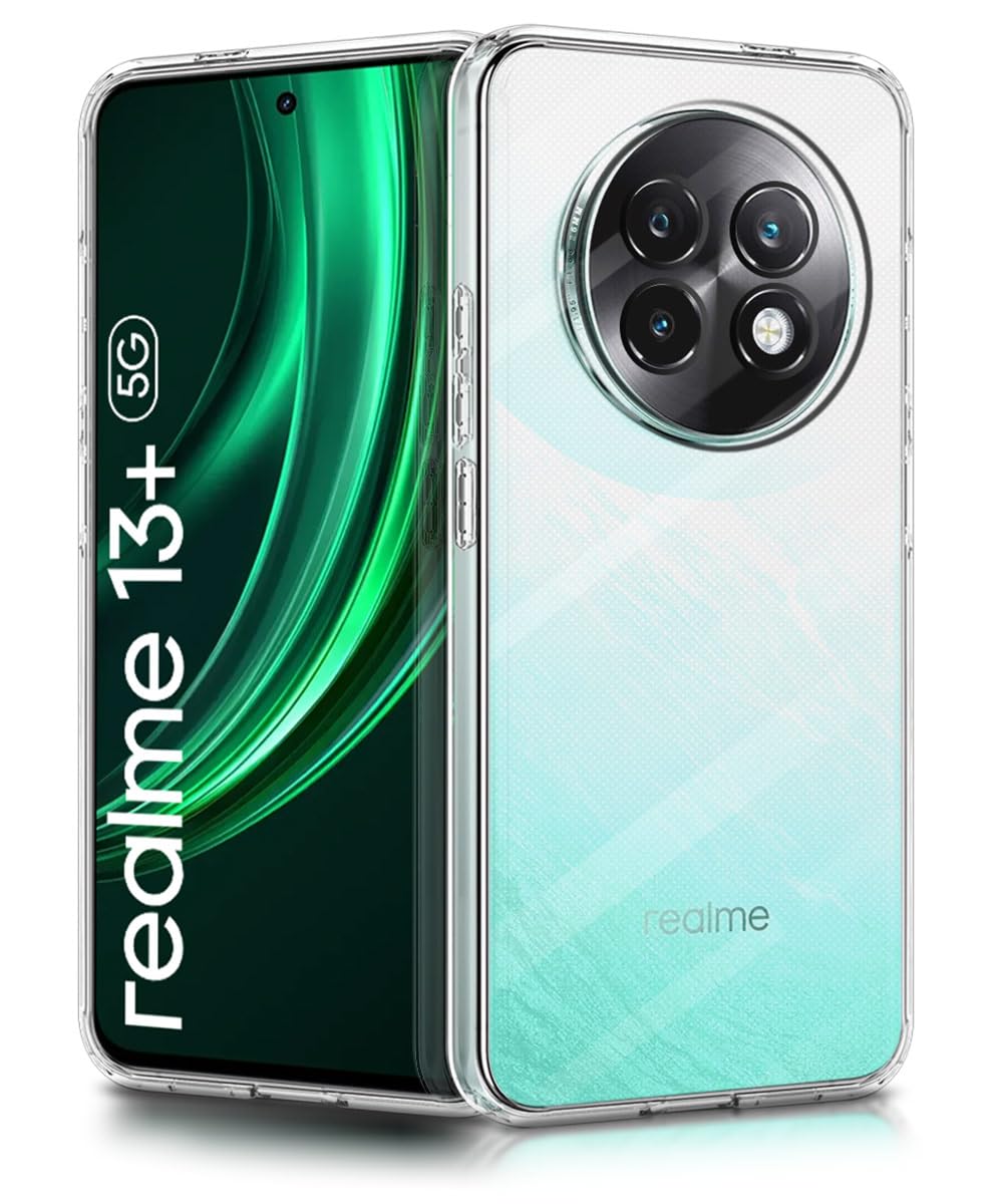 613kqZiDxqL.jpg Transparent Back Cover Case Compatible with Realme 13 Plus 5G & Realme P1 Speed 5G Shockproof TPU Silicone Mobile Cover with Raised Bumps for Full Body & Camera Protection Clear/Transparent - Image 1