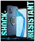 Shock Proof Back Case Mobile Cover for 1+ OnePlus 9R | 8T | Back Cover Case (Tough Armor | Hybrid PC + TPU | Ring Holder & in-Built Kickstand | Blue) - Image 3