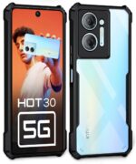 kelpuj Shock Proof Clear Protective Back Case for Infinix Hot 30 5G - AirEDGE Technology | 360 Degree Camera Protection | Transparent Hybrid Back Case Mobile Cover - Black - Image 2