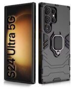 Shock Proof Back Case Mobile Cover for Samsung Galaxy S24 Ultra 5G | Back Cover Case (Tough Armor | Hybrid PC + TPU | Ring Holder & in-Built Kickstand | Black) - Image 3