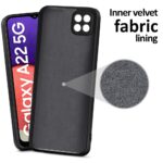Ultra Slim Soft Rubberised Back Case Cover for Samsung Galaxy A22 5G | F42 5G | Inner Velvet Fabric Lining | Matte Silicone Flexible Camera Protection Back Cover - Black - Image 2