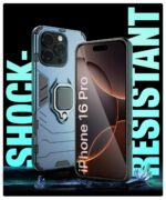 Shock Proof Back Case Mobile Cover for iPhone 16 Pro | Back Cover Case (Tough Armor | Hybrid PC + TPU | Ring Holder & in-Built Kickstand | Blue) - Image 4