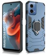 Shock Proof Back Case Mobile Cover for Motorola Moto G34 5G | Moto G45 5G | Back Cover Case (Tough Armor | Hybrid PC + TPU | Ring Holder & in-Built Kickstand | Blue) - Image 4