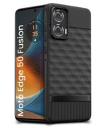 Back Cover for Moto Edge 50 Fusion 5G | Moto Edge G96 Fusion 5G with Hexa Cube Design | Inner Velvet Fabric | Matte Silicone Flexible Mobile Case | Camera Protection - Black - Image 3
