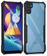 Shock Proof Clear Back Case Mobile Cover for Samsung Galaxy M11 | (Hard | Hybrid PC + TPU | Full Armour Device & Camera Protection | Black) - Image 2