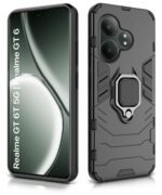 Shock Proof Back Case Mobile Cover for Realme GT 6T 5G | Realme GT 6 | Back Cover Case (Tough Armor | Hybrid PC + TPU | Ring Holder & in-Built Kickstand | Black) - Image 4
