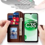 Shock Proof Flip Cover Back Case for Realme C35 | Magnetic Wallet Leather Case with Stand - Image 3