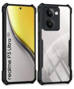kelpuj Shock Proof Clear Protective Back Case for Realme P3 Ultra 5G - AirEDGE Technology | 360 Degree Camera Protection | Transparent Hybrid Back Case Mobile Cover - Black - Image 2
