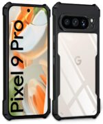 kelpuj Shock Proof Clear Protective Back Case for Google Pixel 9 Pro - AirEDGE Technology | 360 Degree Camera Protection | Transparent Hybrid Back Case Mobile Cover - Black - Image 4