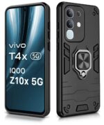 Shock Proof Back Case Mobile Cover for Vivo T4X 5G | IQOO Z10X 5G | Back Cover Case (Tough Armor | Hybrid PC + TPU | Ring Holder & in-Built Kickstand | Black) - Image 2