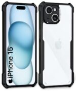 kelpuj Shock Proof Clear Mobile Back Cover Case for Apple iPhone 15 | AirEDGE Technology | Hard | Hybrid PC + TPU | Full Armour Device & Camera Protection - Black - Image 4