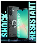 Shock Proof Back Case Mobile Cover for Samsung Galaxy A26 5G | Back Cover Case (Tough Armor | Hybrid PC + TPU | Ring Holder & in-Built Kickstand | Black) - Image 4