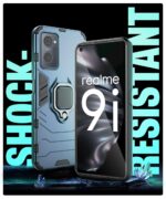 Shock Proof Back Case Mobile Cover for Realme 9I 4G | Back Cover Case (Tough Armor | Hybrid PC + TPU | Ring Holder & in-Built Kickstand | Blue) - Image 3