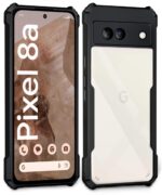 Shock Proof Clear Protective Back Case for Google Pixel 8a - AirEDGE Technology | 360 Degree Camera Protection | Transparent Hybrid Back Case Mobile Cover - Black - Image 3