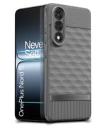 kelpuj Back Cover for 1+ OnePlus Nord 5 with Hexa Cube Design | Ultra Slim Soft Rubberised Case | Inner Velvet Fabric | Matte Silicone Flexible Mobile Case | Camera Protection - Grey - Image 4