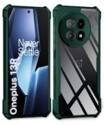 kelpuj Shock Proof Clear Protective Back Case for 1+ OnePlus 13R 5G - AirEDGE Technology | 360 Degree Camera Protection | Transparent Hybrid Back Case Mobile Cover - Green - Image 2