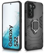 Shock Proof Back Case Mobile Cover for Samsung Galaxy S22 5G | Back Cover Case (Tough Armor | Hybrid PC + TPU | Ring Holder & in-Built Kickstand | Black) - Image 2