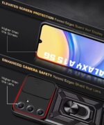 Tough Armor Bumper Mobile Back Case for Samsung Galaxy A15 5G | Sliding Camera Shield Cover | Shock Proof 360? Protection | Hybrid PC + TPU | Ring Holder with Kickstand ? Black - Image 8