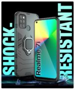 Shock Proof Back Case Mobile Cover for Realme 7i | Back Cover Case (Tough Armor | Hybrid PC + TPU | Ring Holder & in-Built Kickstand | Black) - Image 3