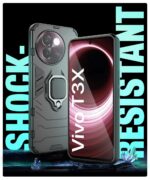 Shock Proof Back Case Mobile Cover for Vivo T3x 5G | Back Cover Case (Tough Armor | Hybrid PC + TPU | Ring Holder & in-Built Kickstand | Black) - Image 6