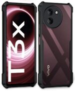 Thermoplastic Polyurethane Shock Proof Clear Protective Back Case for Vivo T3X 5G-Airedge Technology|360 Degree Camera Protection|Transparent Hybrid Back Case Mobile Cover-Black - Image 3