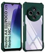 Shock Proof Clear Protective Back Case for Redmi A4 5G | Poco C75 5G | Redmi 14C 5G - AirEDGE Technology | 360 Degree Camera Protection | Transparent Hybrid Back Case Mobile Cover - Green - Image 2