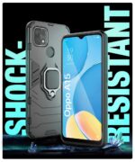 Shock Proof Back Case Mobile Cover for Oppo A15 | Oppo A15s (Armor | Hybrid PC + TPU | Full Protection with Ring Holder Kickstand | Carbon Black) - Image 3