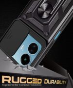 Tough Armor Bumper Mobile Back Case for iQOO Z6 Lite 5G | Sliding Camera Shield Cover | Shock Proof 360? Protection | Hybrid PC + TPU | Ring Holder with Kickstand ? Black - Image 6