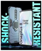 Shock Proof Back Case Mobile Cover for 1+ OnePlus 8 | Back Cover Case (Tough Armor | Hybrid PC + TPU | Ring Holder & in-Built Kickstand | Bue) - Image 3