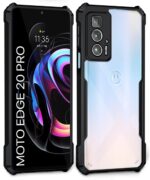 Shock Proof Clear Back Case Mobile Cover for Motorola Moto Edge 20 Pro (Hard | Hybrid PC + TPU | Full Armour Device & Camera Protection | Black) - Image 2