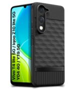 Back Cover for Vivo T4 lite 5G | iQOO Z10 lite 5G | Y04 4G | Y19 5G | Y19e with Hexa Cube Design | Ultra Slim Soft Case | Inner Velvet Fabric | Matte Silicone Flexible Mobile Case - Black - Image 2