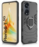kelpuj Shock Proof Back Case Mobile Cover for Oppo Reno8 T | Reno 8T 5G | Back Cover Case (Tough Armor | Hybrid PC + TPU | Ring Holder & in-Built Kickstand | Black) - Image 2
