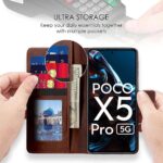 Shock Proof Flip Cover Back Case for Poco X5 Pro 5G | Magnetic Wallet Leather Case with Stand - Image 3