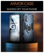 Shock Proof Back Case Mobile Cover for Realme GT Master Edition | Back Cover Case (Tough Armor | Hybrid PC + TPU | Ring Holder & in-Built Kickstand | Blue) - Image 3