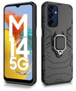 Shock Proof Back Case Mobile Cover for Samsung Galaxy M14 5G | Back Cover Case (Tough Armor | Hybrid PC + TPU | Ring Holder & in-Built Kickstand | Black) - Image 4