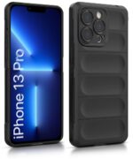 kelpuj Ultimate Silicon Back Cover Case for Apple iPhone 13 Pro | Military Grade Drop Protection Shockproof Bumper | Anti-Slip Grip | Scratch Proof Micro-Fibre Cloth Inside (Pitch Black) - Image 2